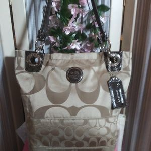 Coach Alex Sateen Signature Tote Khaki/Brown
